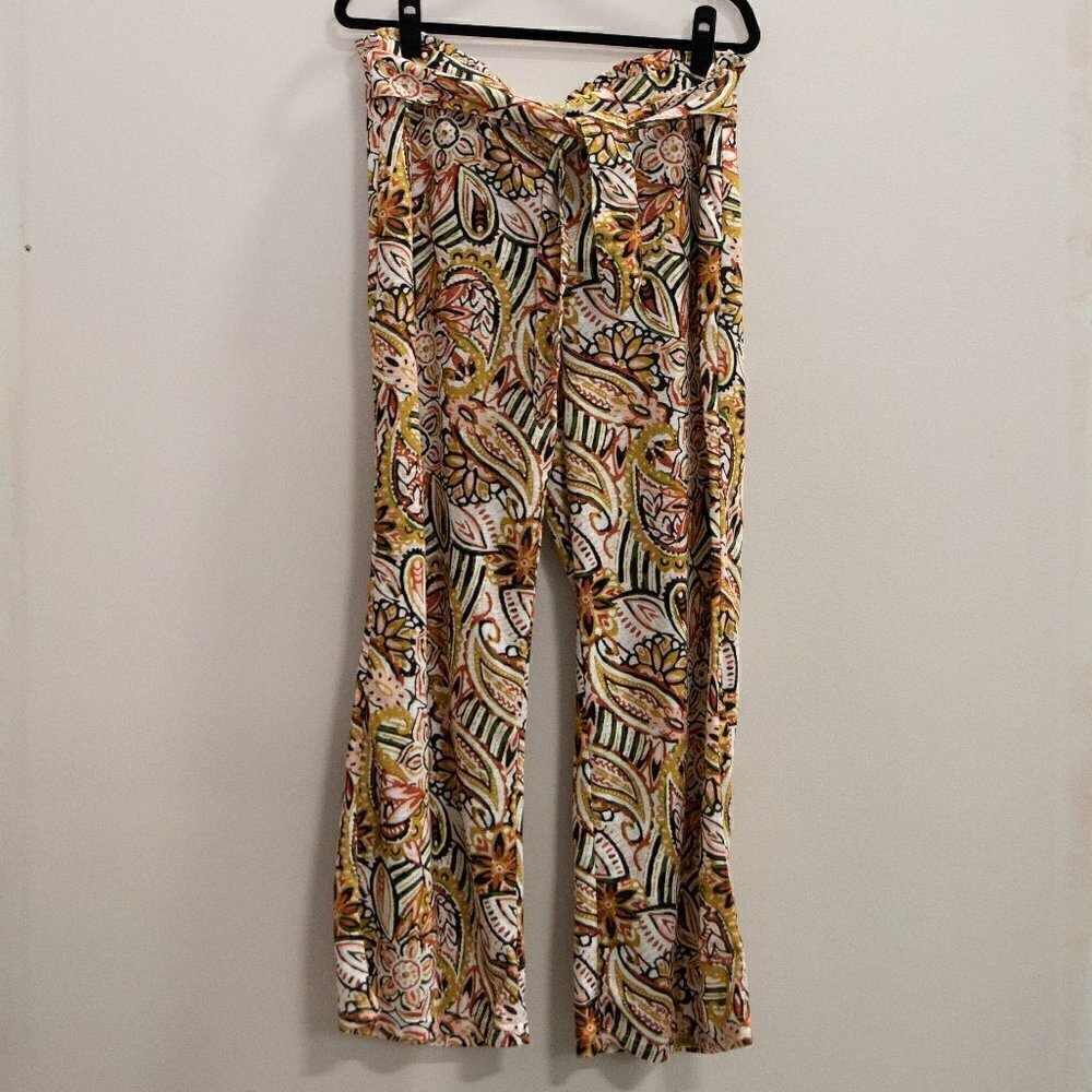 Cato tropical print wide leg pull pants NWT-L